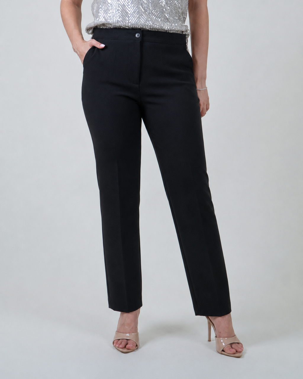 Pantaloni neri dritti in cady|Colore:Nero 1