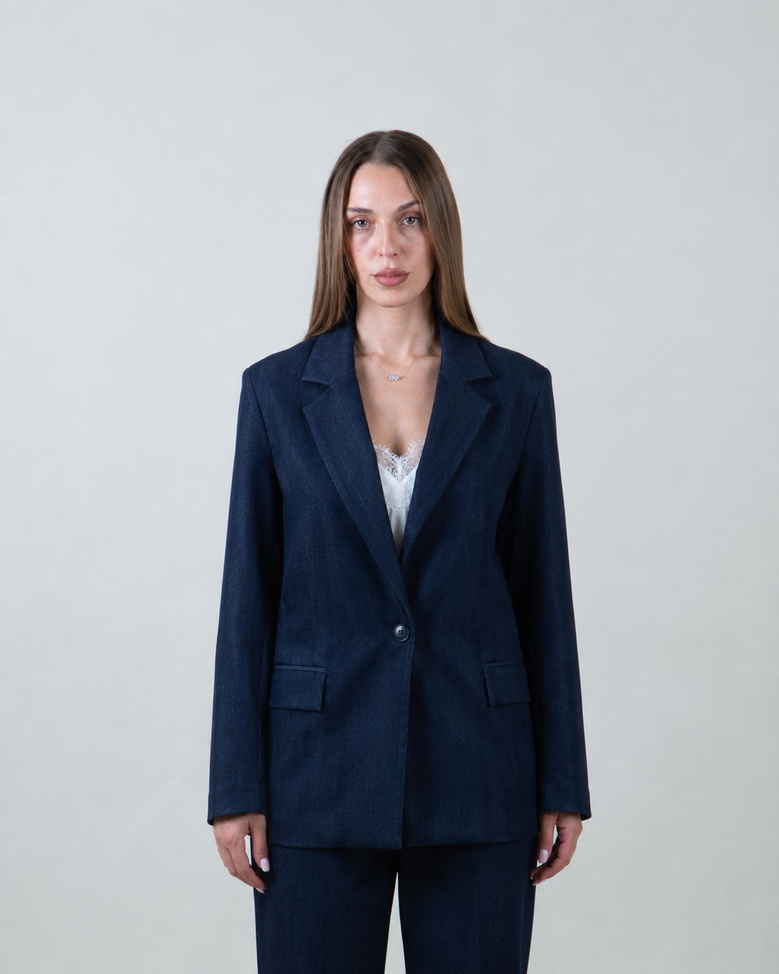 Blazer monopetto effetto denim|Colore:Jeans