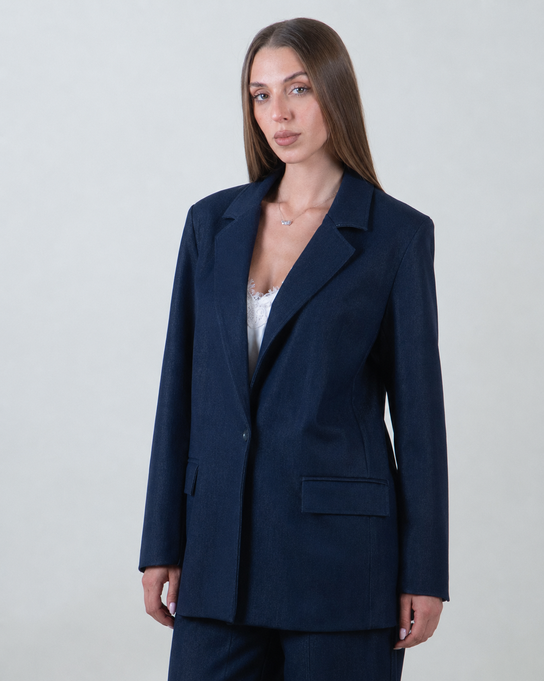 Blazer monopetto effetto denim|Colore:Jeans