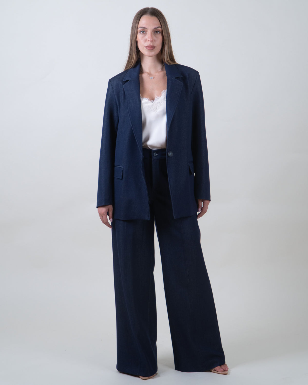 Blazer monopetto effetto denim|Colore:Jeans