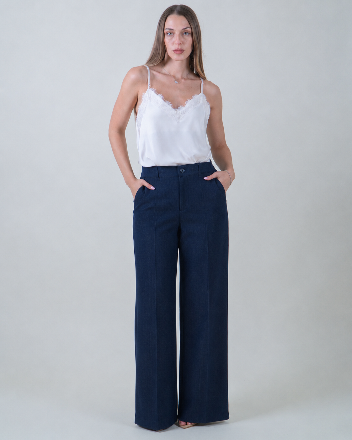Pantaloni palazzo effetto denim|Colore:Jeans