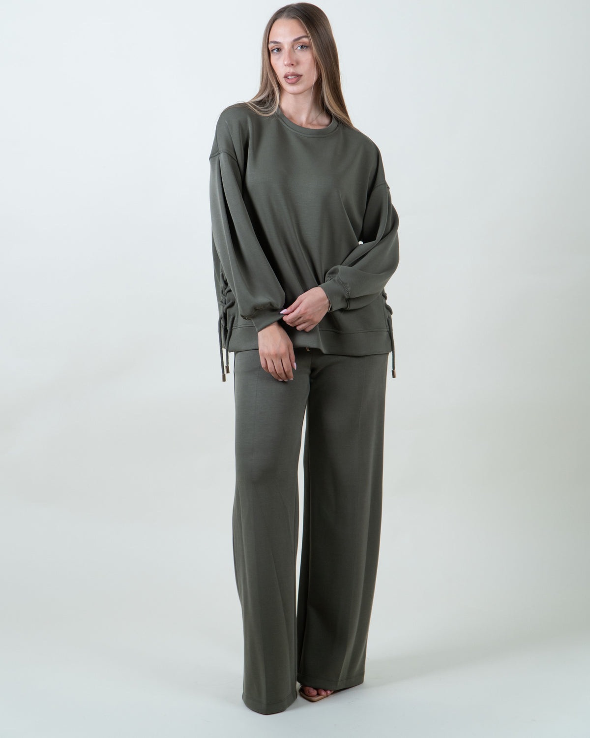 Felpa verde militare oversize con coulisse|Colore:Verde militare