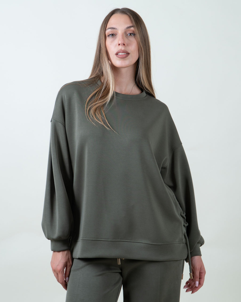 Felpa verde militare oversize con coulisse|Colore:Verde militare