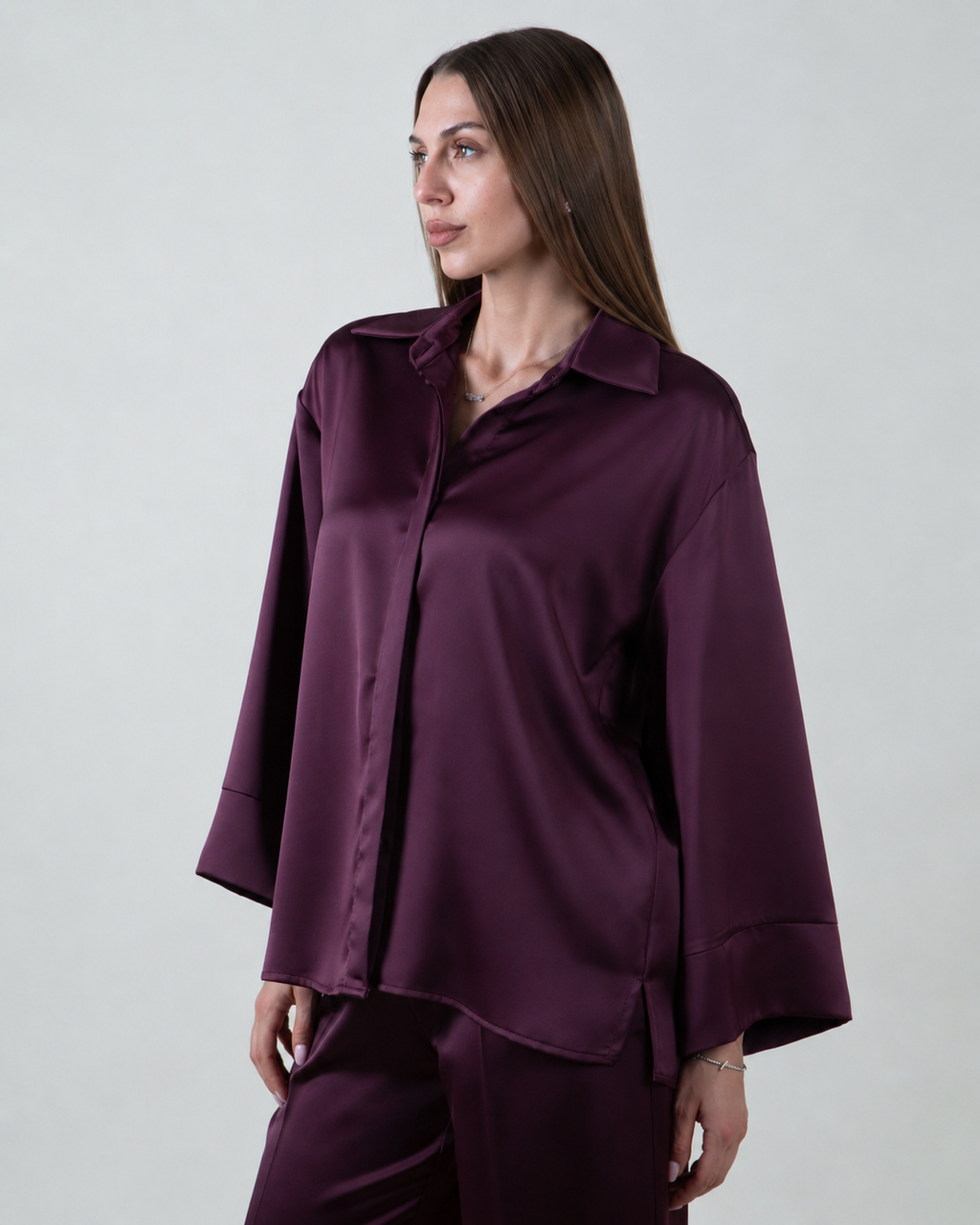 Camicia satinata bordeaux oversize|Colore:Bordeaux
