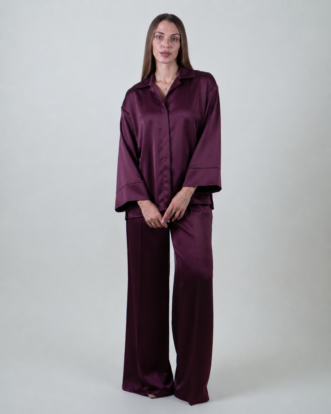 Camicia satinata bordeaux oversize|Colore:Bordeaux