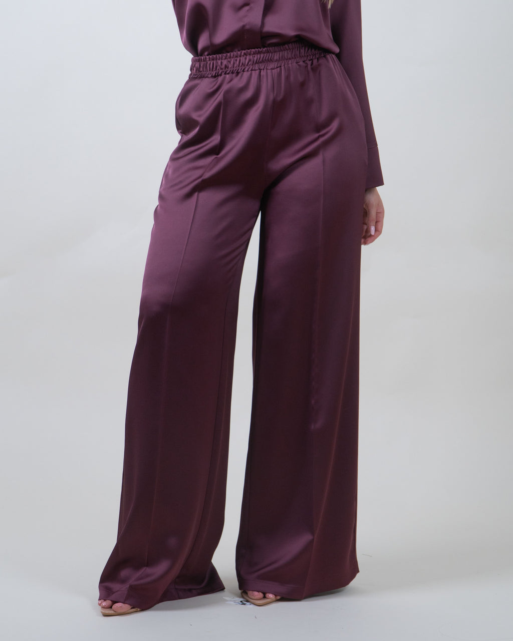 Pantaloni satinati bordeaux palazzo|Colore:Bordeaux