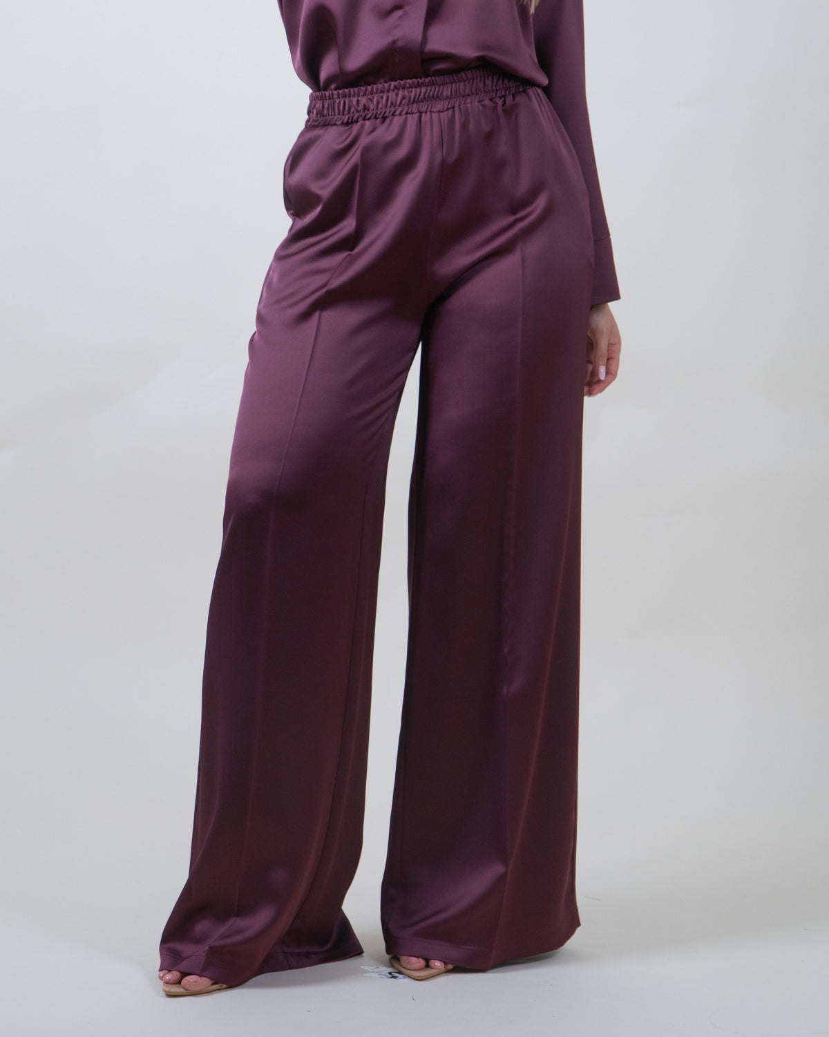 Pantaloni satinati bordeaux palazzo|Colore:Bordeaux