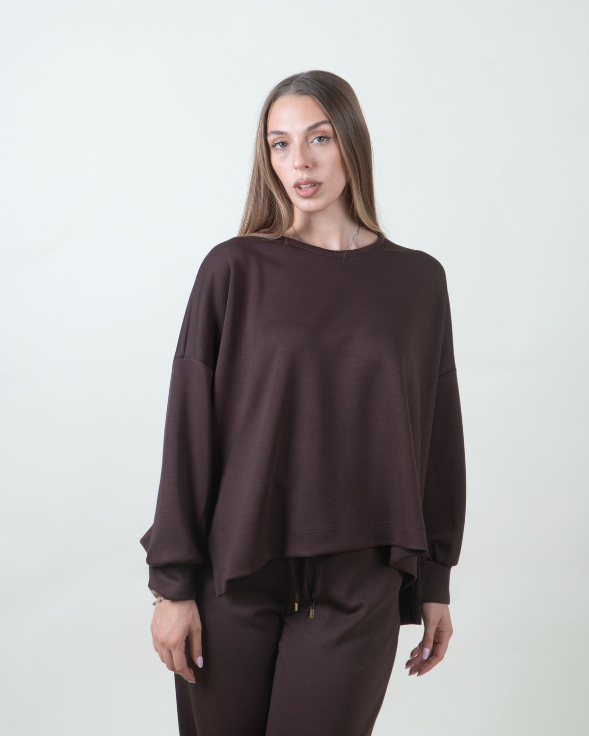 Felpa oversize marrone girocollo|Colore:Marrone