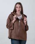 Giacca marrone effetto suede con cappuccio|Colore:Marrone
