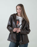 Giacca marrone effetto pelle con cappuccio|Colore:Marrone