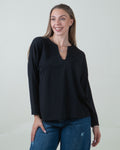 Maglia morbida con scollo a V|Colore:Nero