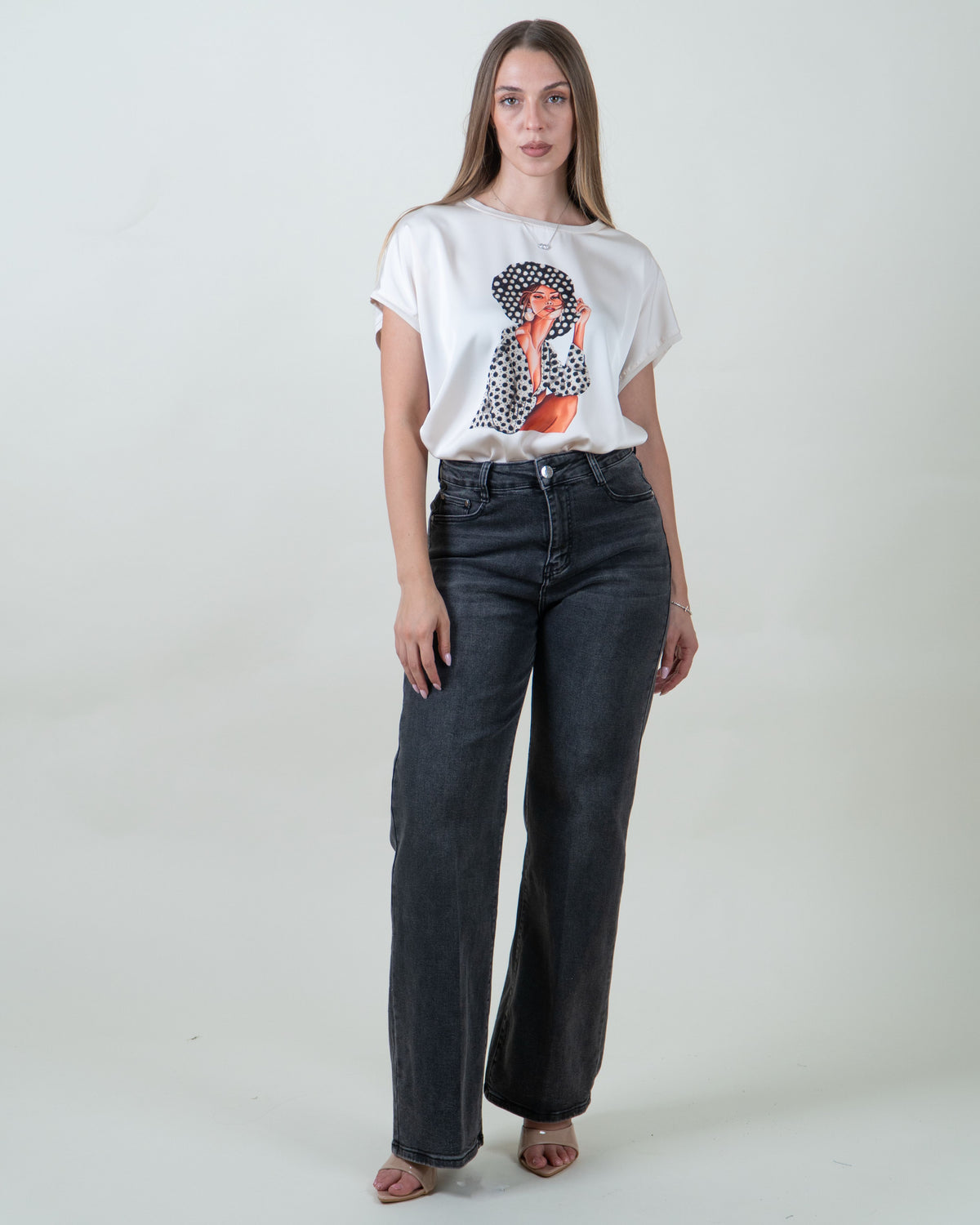 Maglia in raso con stampa|Colore:Beige