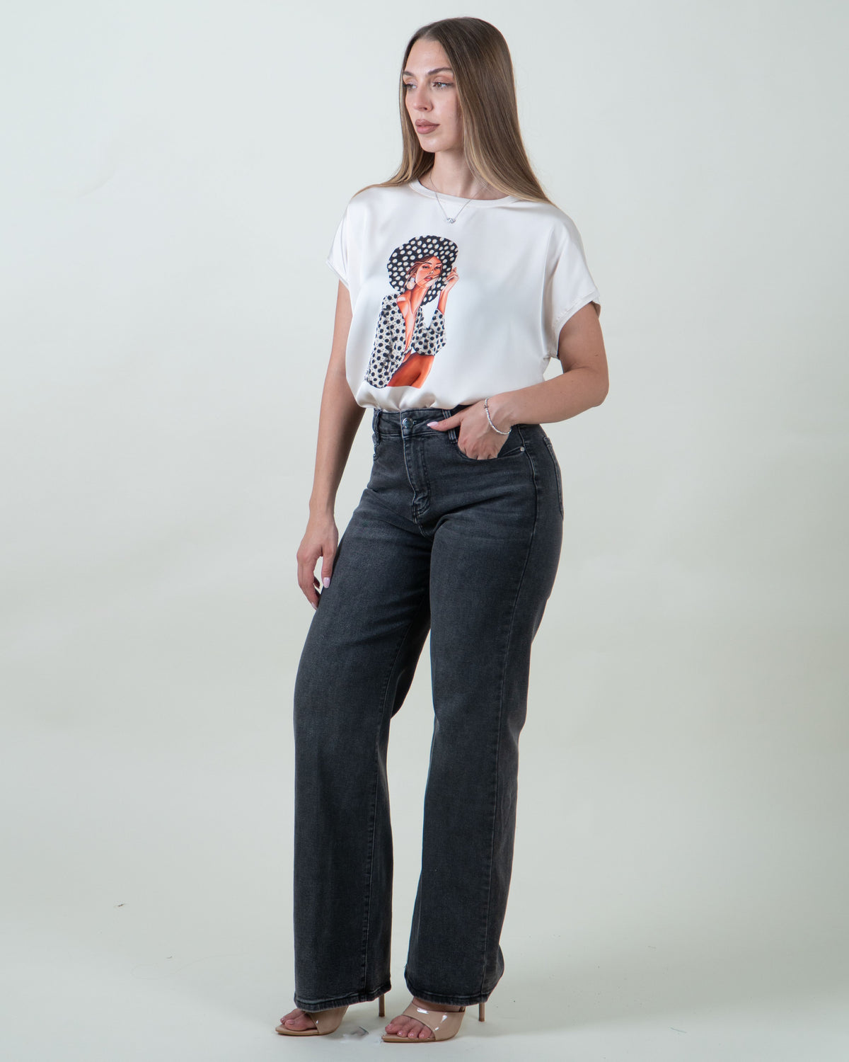 Maglia in raso con stampa|Colore:Beige