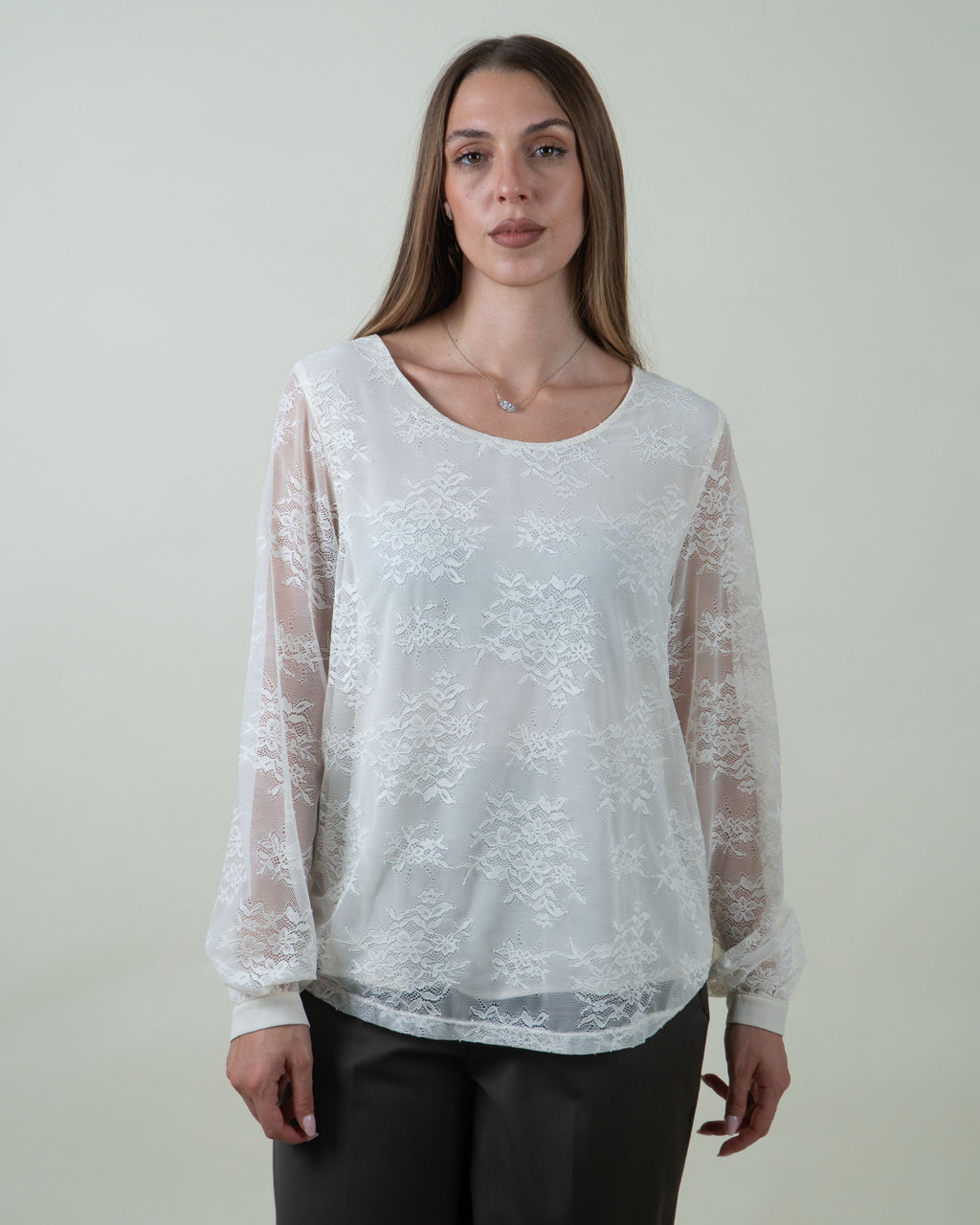 Blusa in pizzo floreale|Colore:Burro
