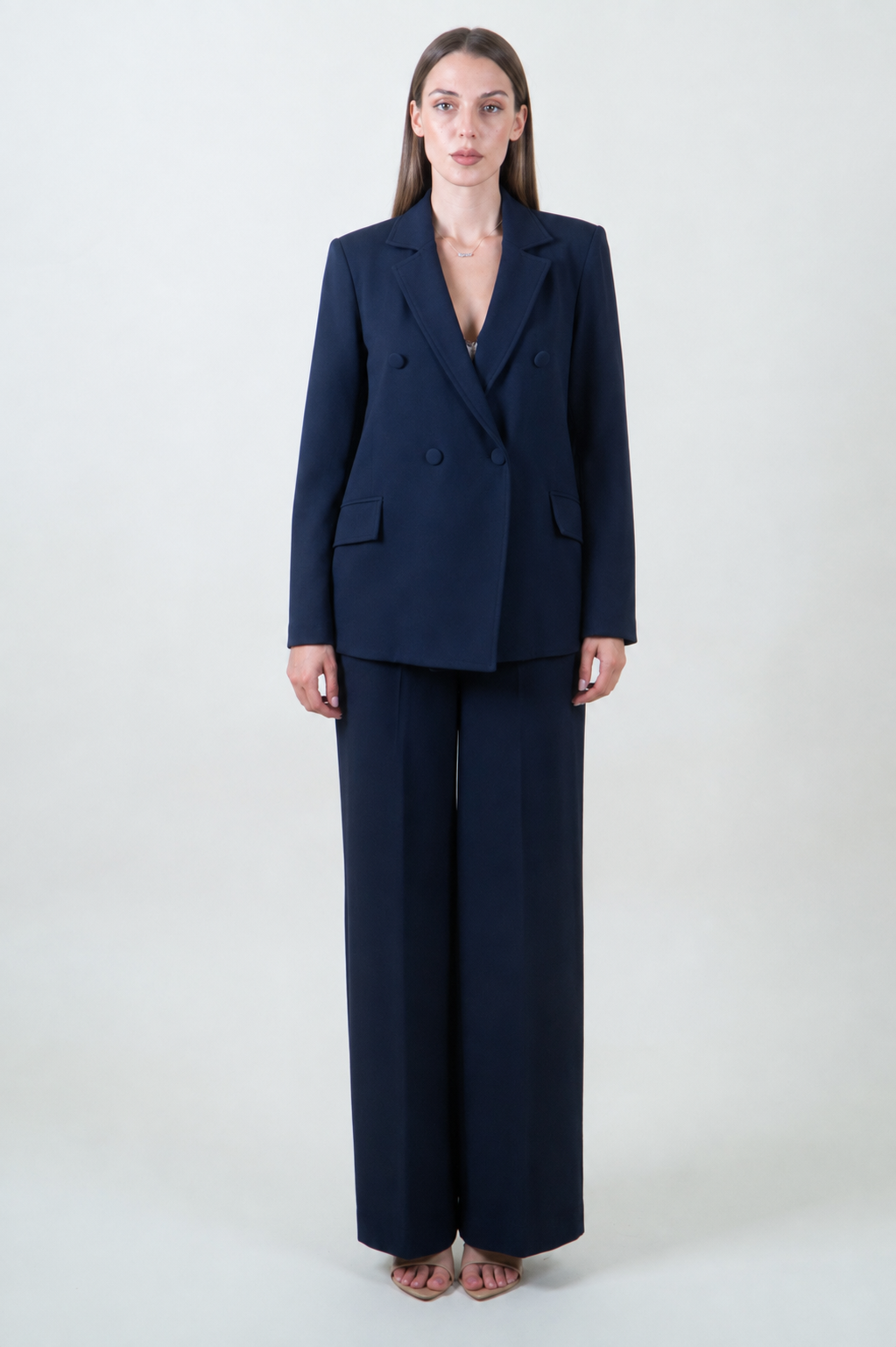 Blazer doppiopetto blu in scuba trama diagonale|Colore:Blu