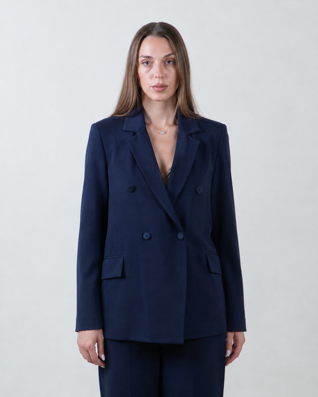 Blazer doppiopetto blu in scuba trama diagonale|Colore:Blu