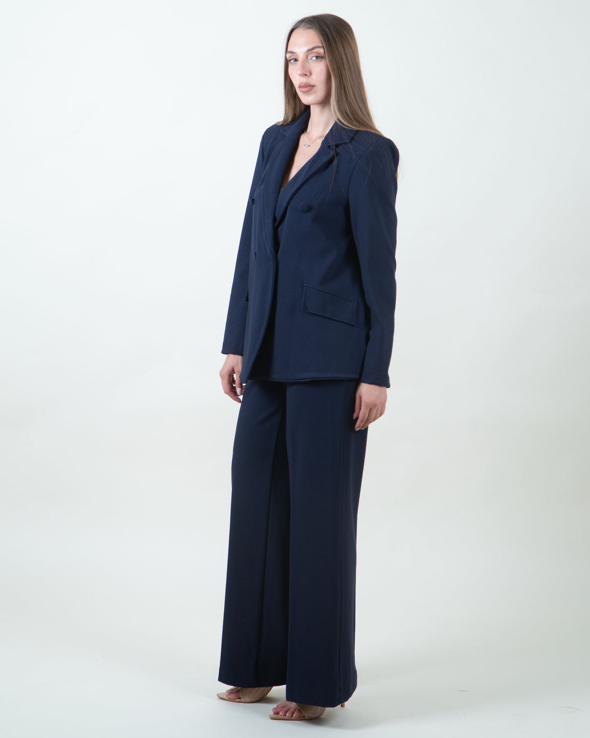 Blazer doppiopetto blu in scuba trama diagonale|Colore:Blu