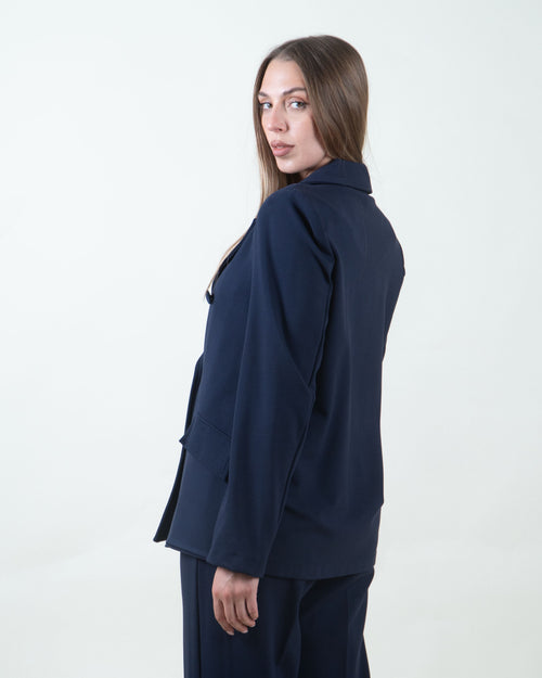 Blazer doppiopetto blu in scuba trama diagonale|Colore:Blu