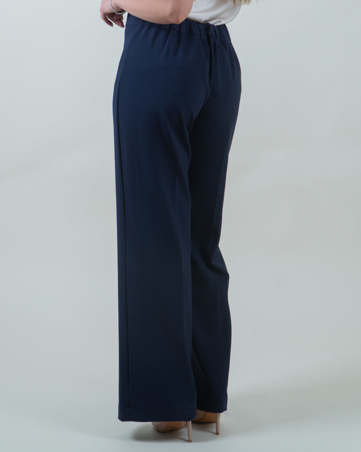 Pantaloni blu a palazzo in scuba trama diagonale|Colore:Blu