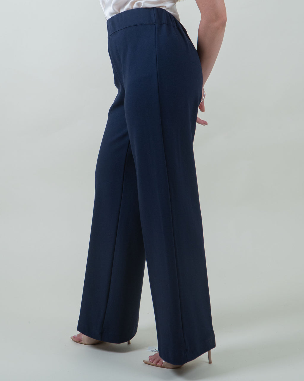 Pantaloni blu a palazzo in scuba trama diagonale|Colore:Blu