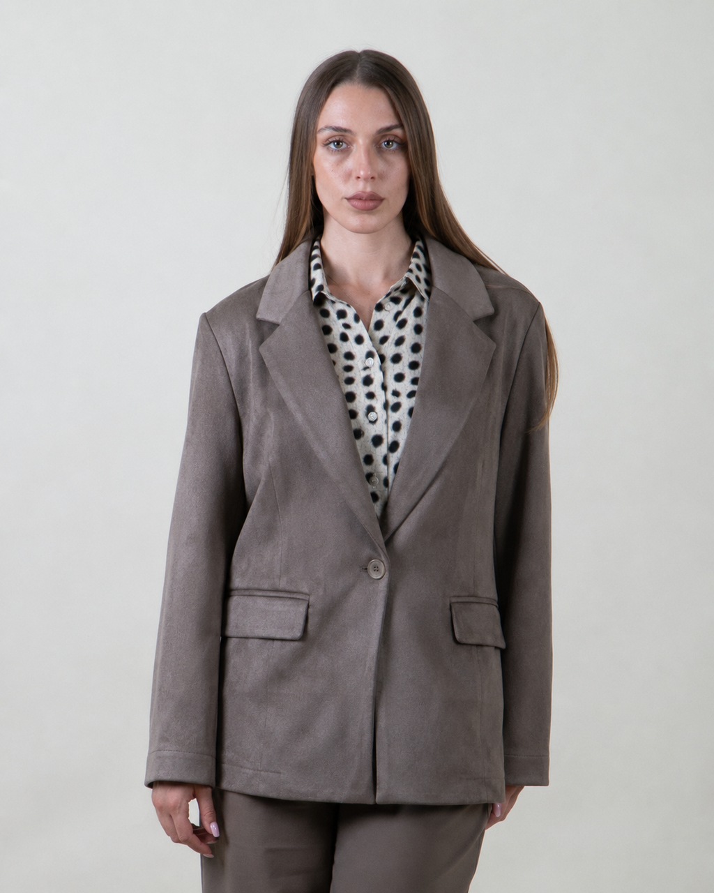 Blazer monopetto fango effetto suede|Colore:Fango