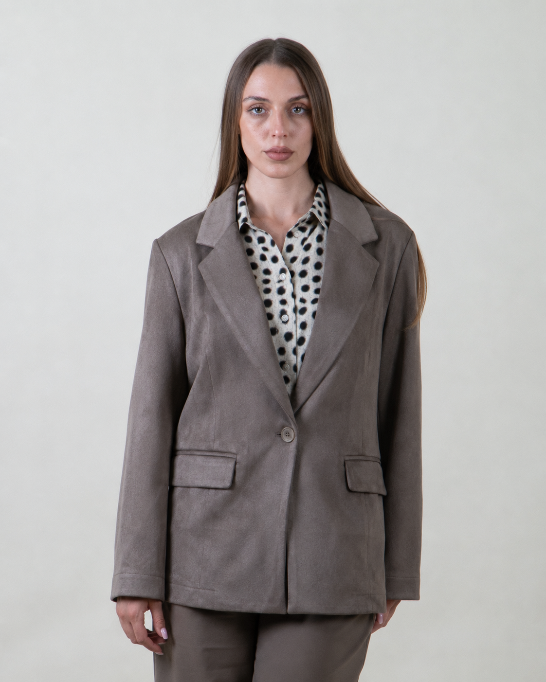 Blazer monopetto fango effetto suede|Colore:Fango