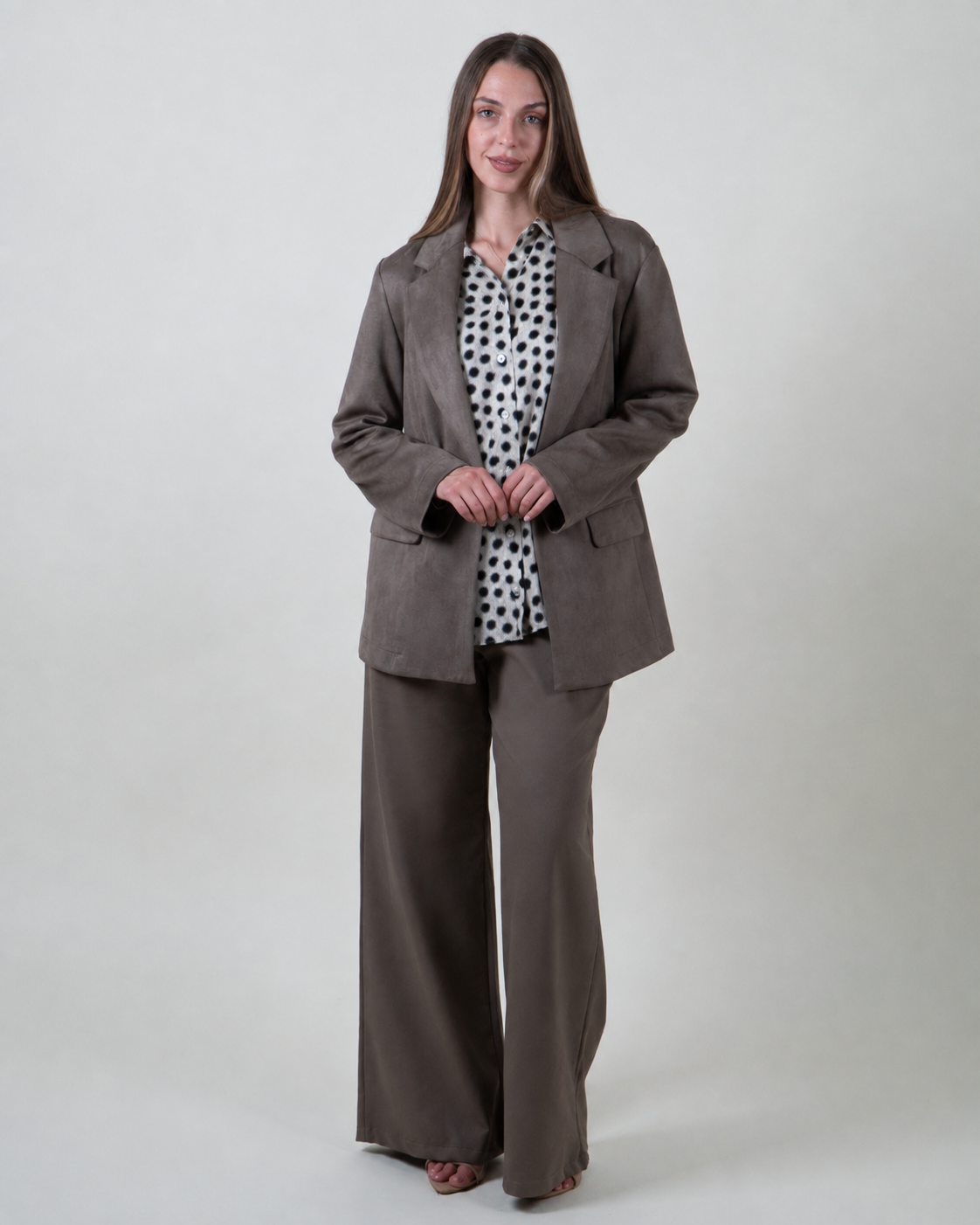 Blazer monopetto fango effetto suede|Colore:Fango