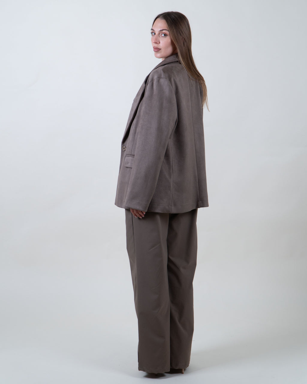Blazer monopetto fango effetto suede|Colore:Fango