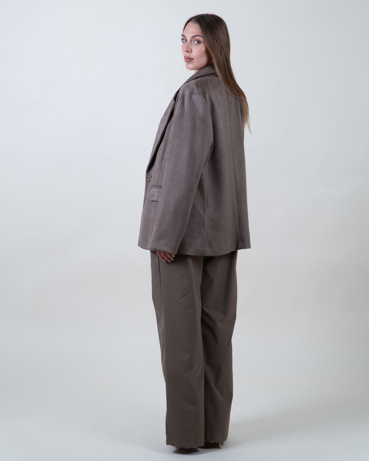 Blazer monopetto fango effetto suede|Colore:Fango