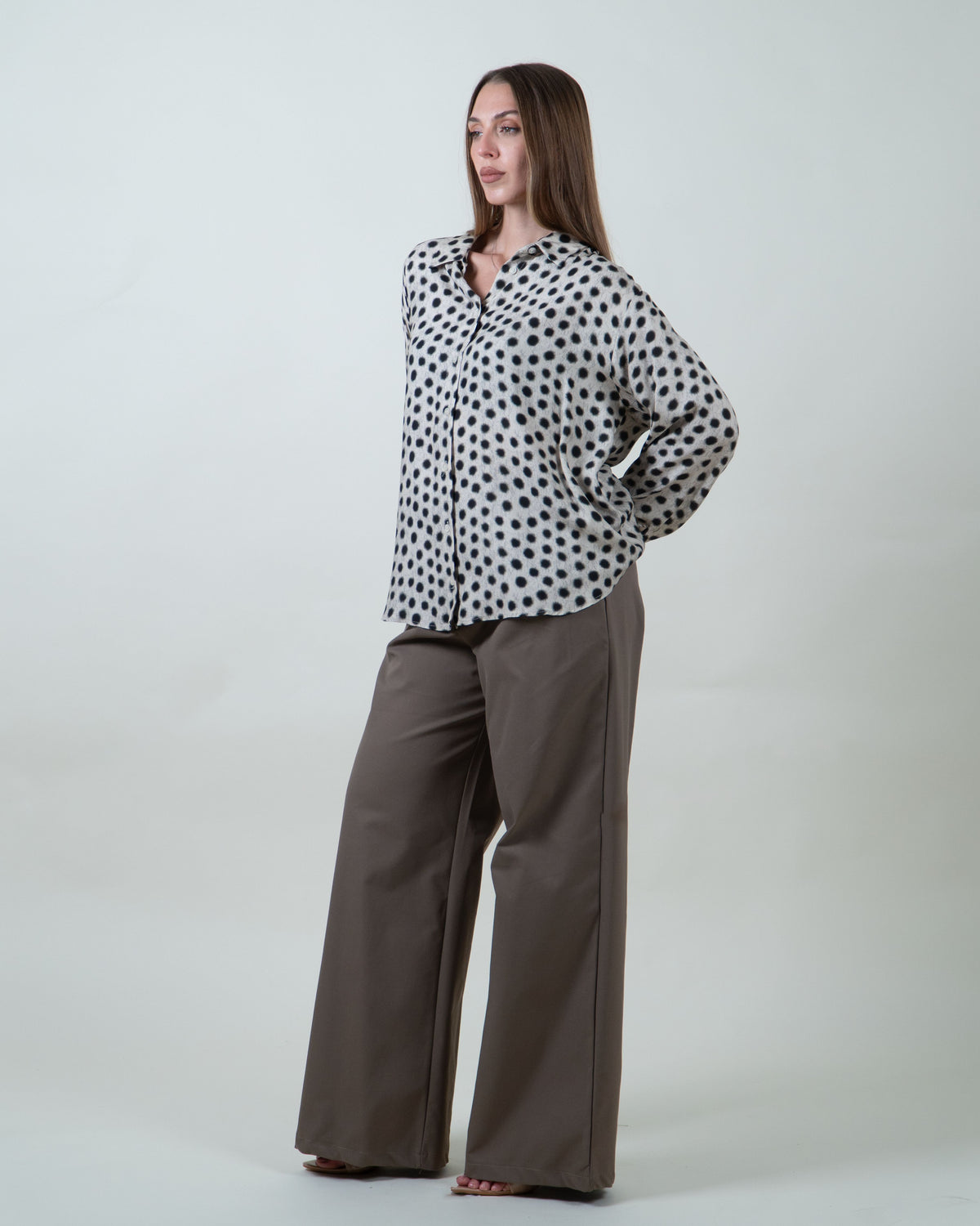 Pantaloni fango a palazzo con pinces|Colore:Fango