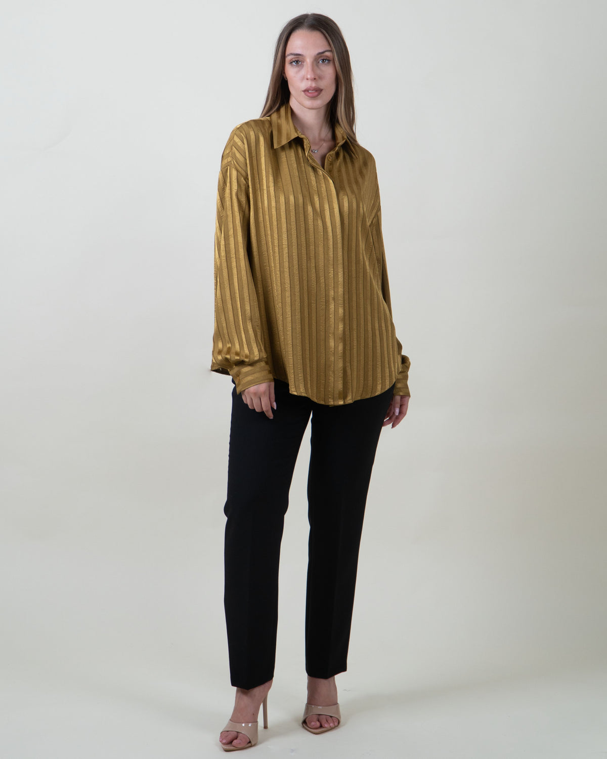 Camicia olio a righe satinate|Colore:Olio