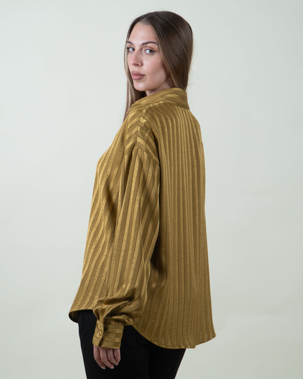 Camicia olio a righe satinate|Colore:Olio