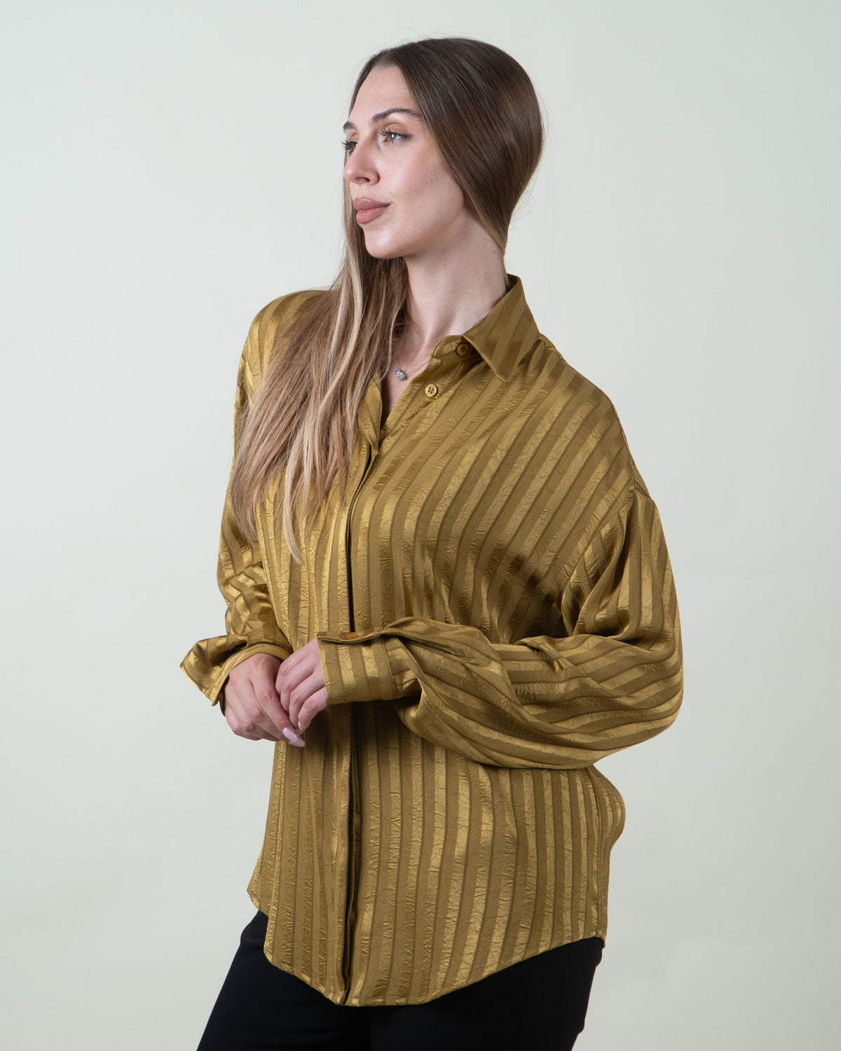 Camicia olio a righe satinate|Colore:Olio