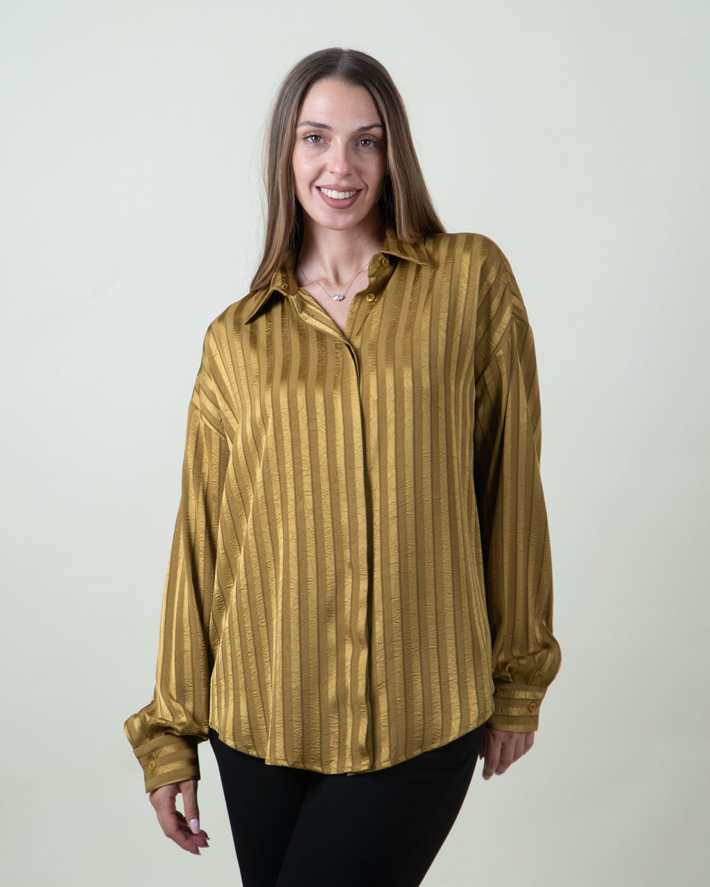 Camicia olio a righe satinate|Colore:Olio