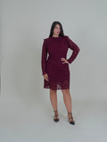 Abito in Pizzo con Maniche Lunghe|Colore:Bordeaux
