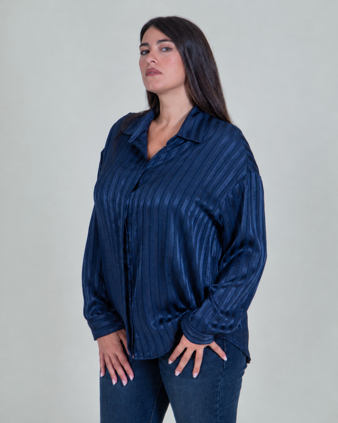 Camicia Blu con Righe Satinata|Colore:Blu