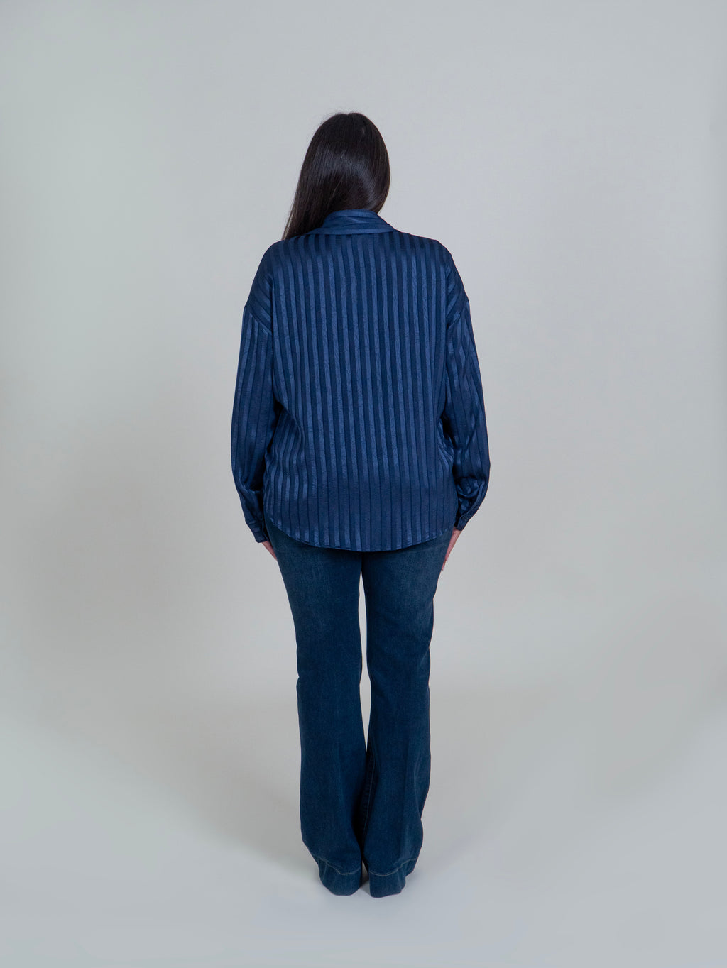 Camicia Blu con Righe Satinata|Colore:Blu