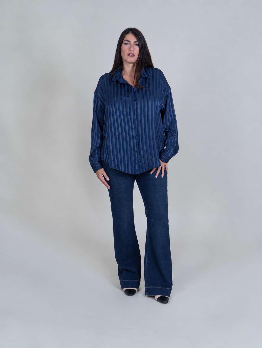 Camicia Blu con Righe Satinata|Colore:Blu