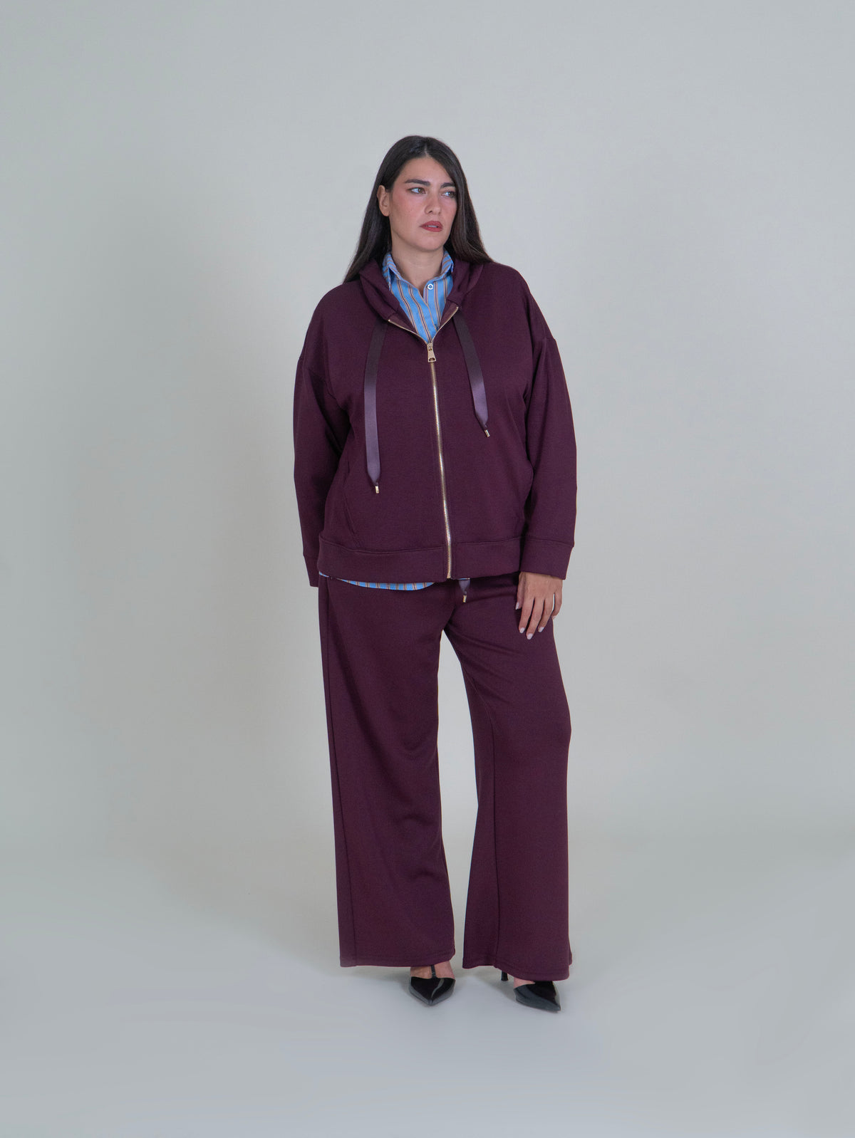 Felpa Bordeaux con Cappuccio e Zip|Colore:Bordeaux
