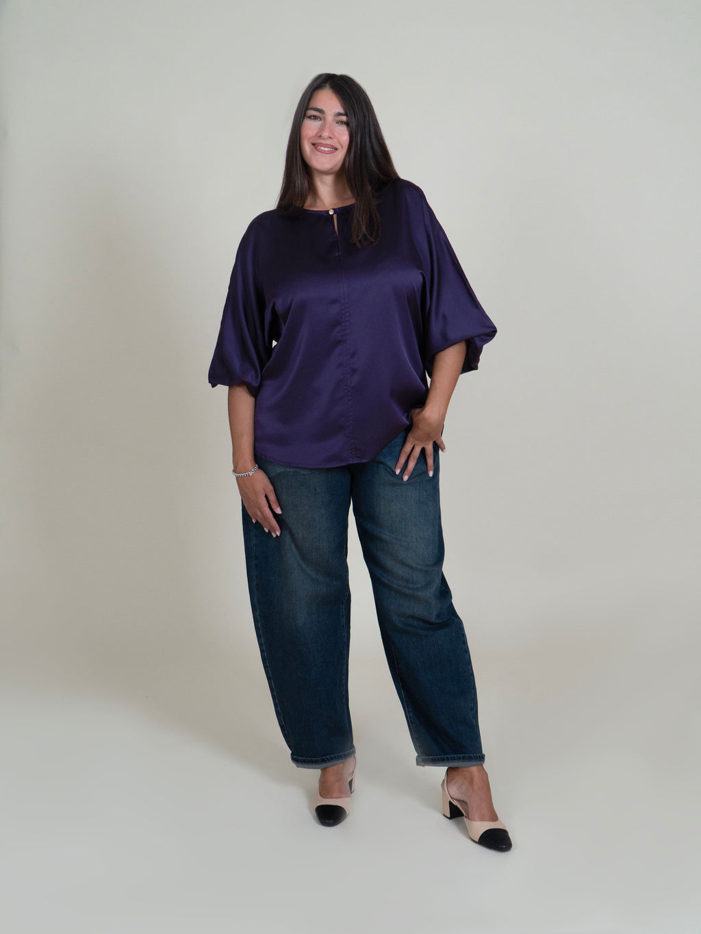 Jeans Balloon Effetto Sabbiato con Risvolto|Colore:Jeans