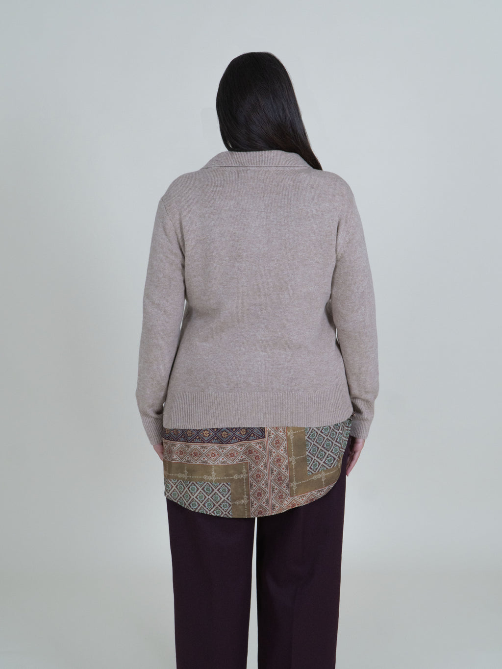 Cardigan in Maglia con Colletto e Bottoni|Colore:Beige