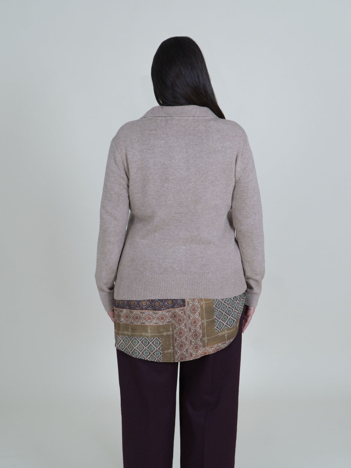 Cardigan in Maglia con Colletto e Bottoni|Colore:Beige