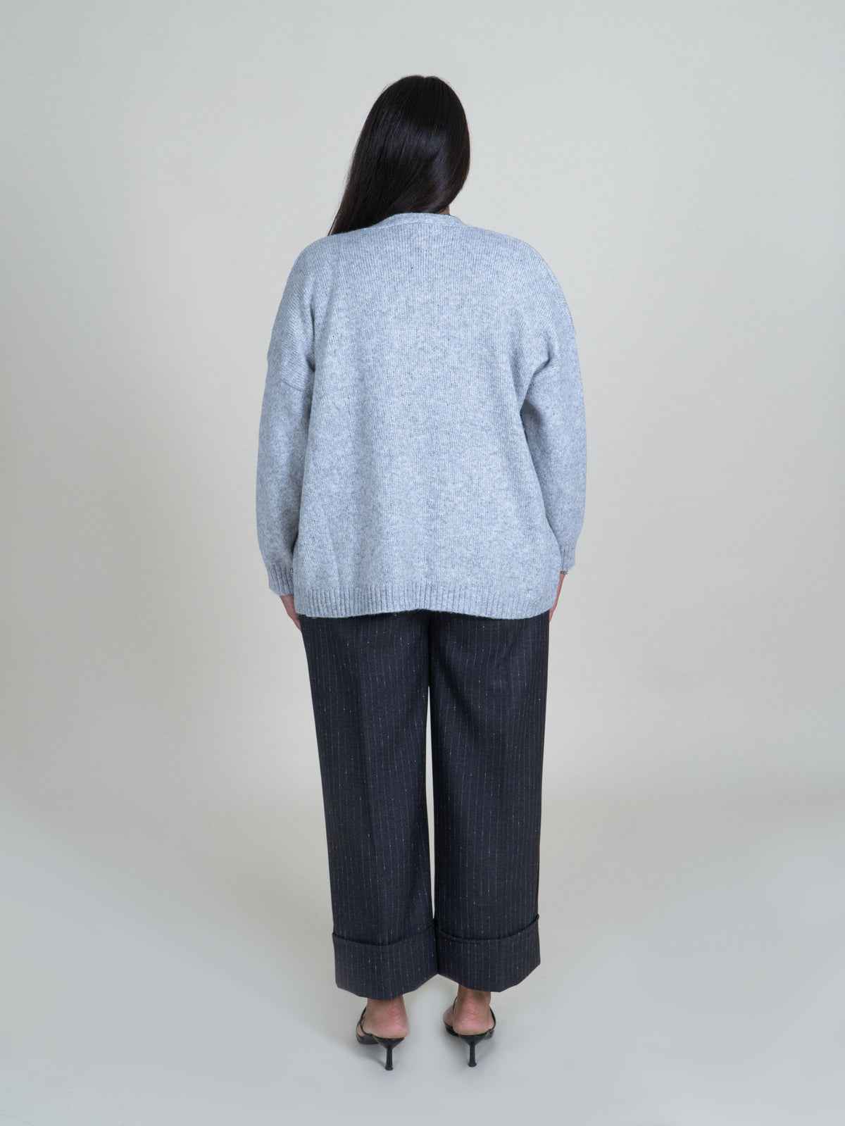 Cardigan Oversize Aperto con Filamenti in Lurex|Colore:Grigio