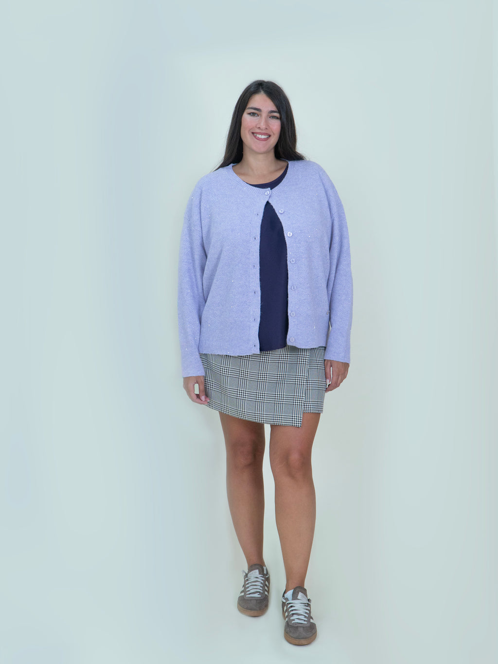Cardigan in Maglia con Bottoni e Micro Paillettes|Colore:Lilla