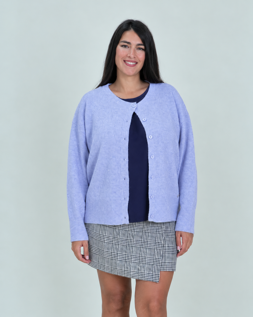 Cardigan in Maglia con Bottoni e Micro Paillettes|Colore:Lilla