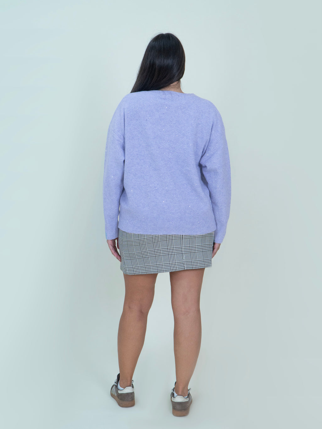 Cardigan in Maglia con Bottoni e Micro Paillettes|Colore:Lilla
