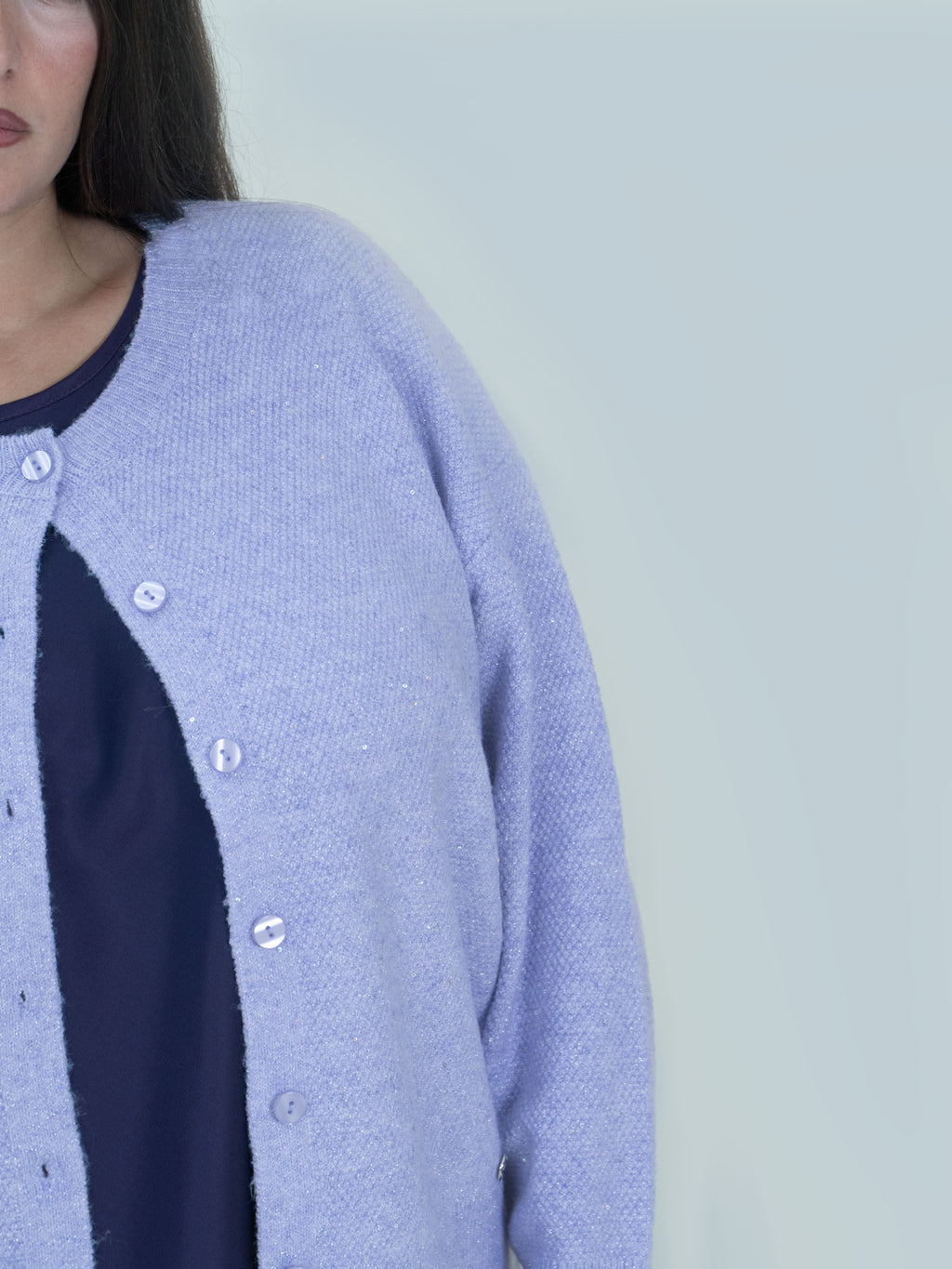 Cardigan in Maglia con Bottoni e Micro Paillettes|Colore:Lilla