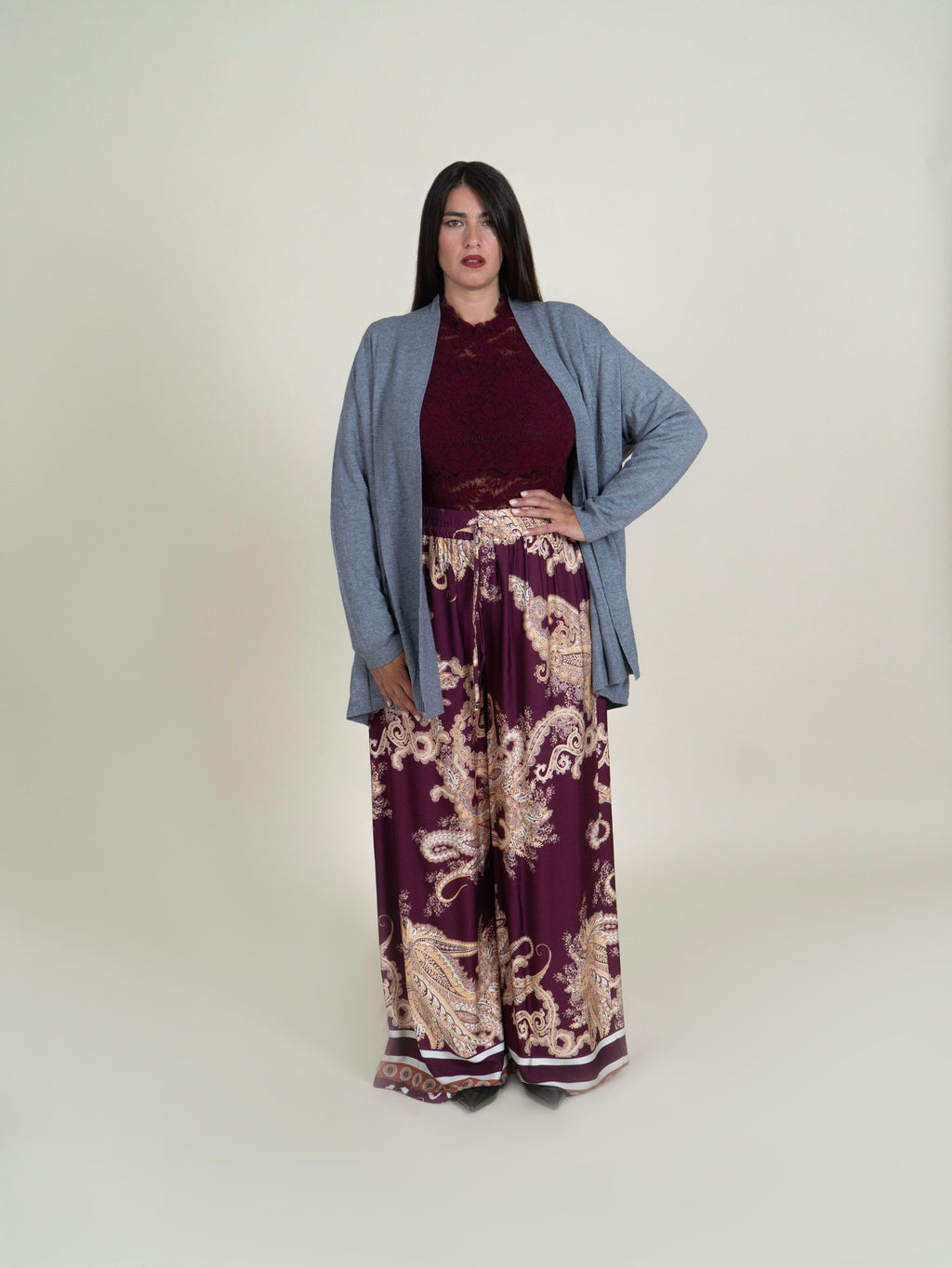 Cardigan Lungo in Maglia con Tasche|Colore:Grigio