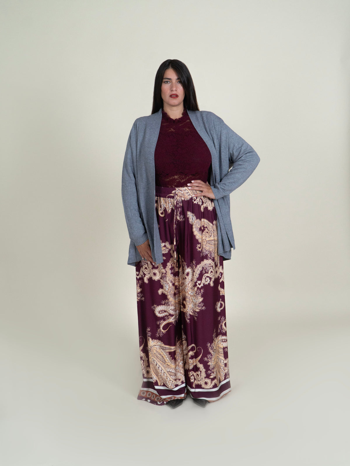 Cardigan Lungo in Maglia con Tasche|Colore:Grigio
