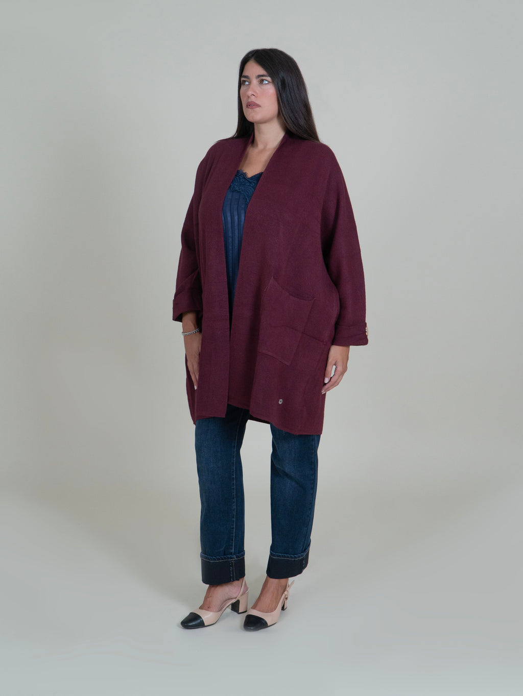 Cardigan Lungo Oversize con Tasche|Colore:Vino
